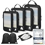 Compression Packing Cubes for Suitcases, Ultralight 8 Set Packing Cubes for Backpack Waterproof Luggage Packing Organizers for Travel Accessories and Essentials-Black