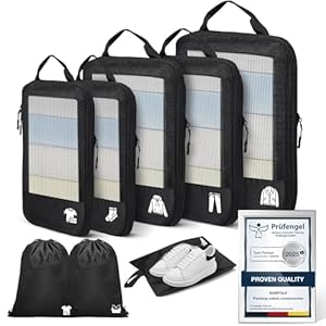 Compression Packing Cubes for Suitcases, Ultralight 8 Set Packing Cubes for Backpack Waterproof Luggage Packing Organizers Expandable for Travel Accessories and Essentials-Black