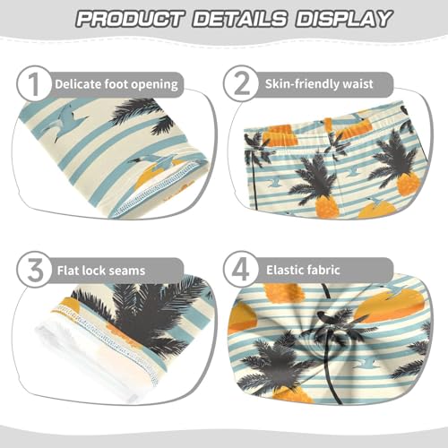 Sunset Palm Tree Pineapple Stripe Girls Leggings Soft Stretch Workout Yoga Dance Pants for Kids Casual Tights3
