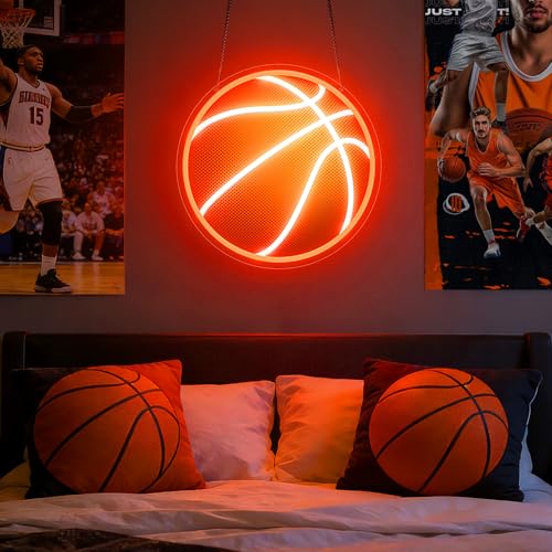 Image of CULOIS Basketball Neon Sign for Wall Decor, UV Printed Basketball Neon Light, Dimmable Sports LED Sign for Bedroom, Man Cave, Dorm, Game Room, Birthday Party Gifts