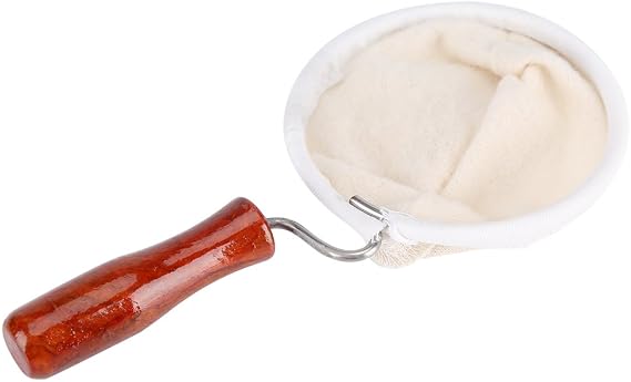 Fdit Coffee Filter Handmade Reusable Cafe Flannel Cloth Filter Bag Coffee Sock with Wooden Handle(Small)