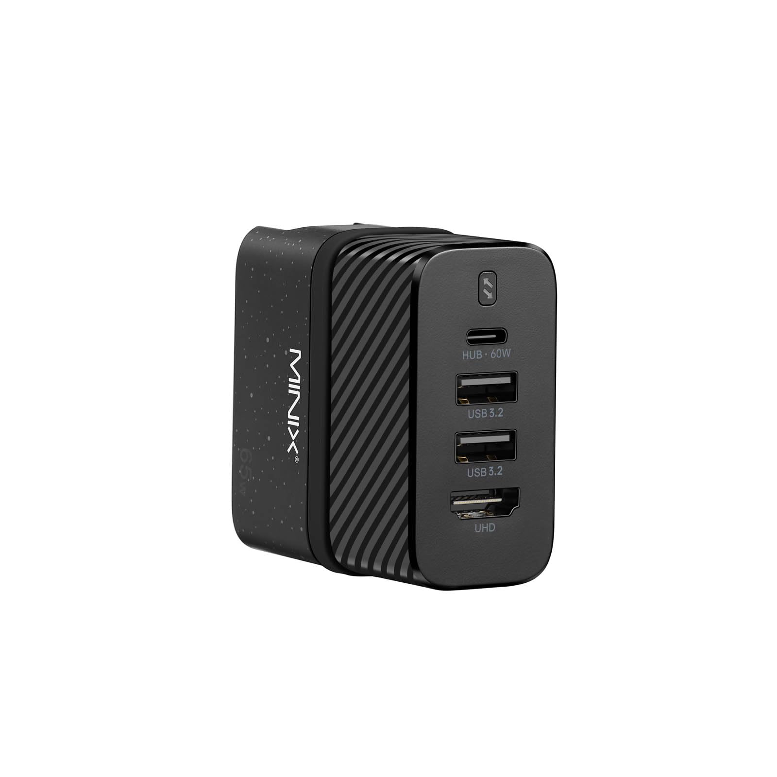 MINIX P4K - Adattatore per caricatore dock da 65 W per switch, laptop, smartphone, tablet. Caricatore da parete 4 in 1 PD con HDMI per TV, 1 USB-C (max 60 W), 2 cavi USB-A da 3,1 e 3,3 m con