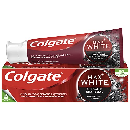 Colgate Zahnpasta Max White Charcoal 75ml - Zahncreme mit Aktivkohle, entfernt bis zu 100% der oberflächlichen Verfärbungen