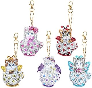 YMIFEEY 5 Pcs DIY Diamond Painting Keychain 5D Diamond Painting Kits DIY Art Craft Cute Full Drill Key Rings Pendant Bag Decor Birthday Gifts for Women Girls Boys (Style-A)
