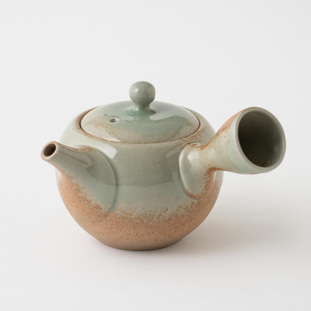 Tokoname Yaki Kyusu Round Teapot Olive Green 7.8oz Fine Mesh Japan