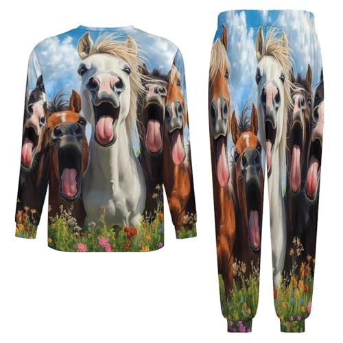 Funny Horse Men’s Pajama Set Long Sleeve Top And Pants Loungewear Sleepwear Pjs Nightwear4