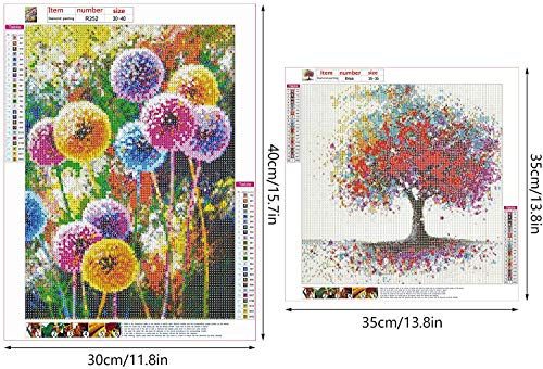 2 Pack 5D Diamond Painting Kit, VEGCOO DIY Diamond Painting Full Kits Art Full Drill Set for Adults or Kids, Home Wall Decor Colorful Tree(35 * 35cm) and Dandelion(30 * 40cm) - Image 2