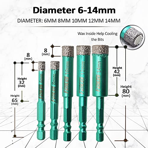 FACHLICH Porcelain Tile Drill Bit 6mm Diamond Tile Hole Cutter 10PK with Hex Shank for Granite Marble Tile Porcelain Ceramic - Image 4