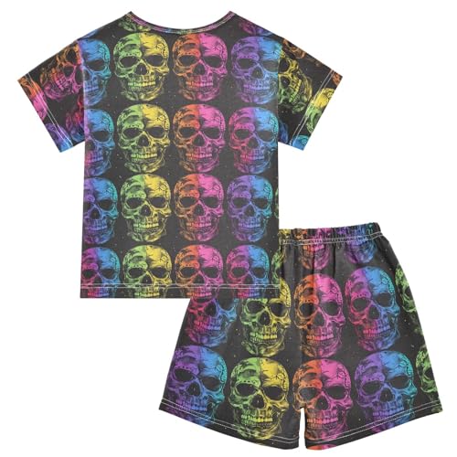 ALAZA Rainbow Skulls Pajama Set Short Sleeve Sleepwear Soft Lounge Nightwear2