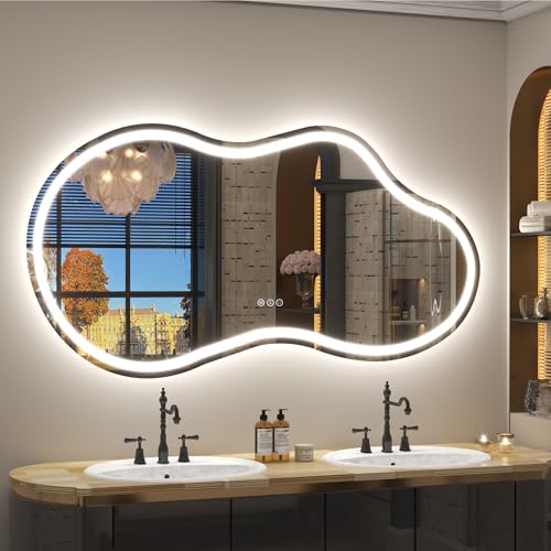 Image of 60x32 Inch Irregular LED Bathroom Mirror with Lights