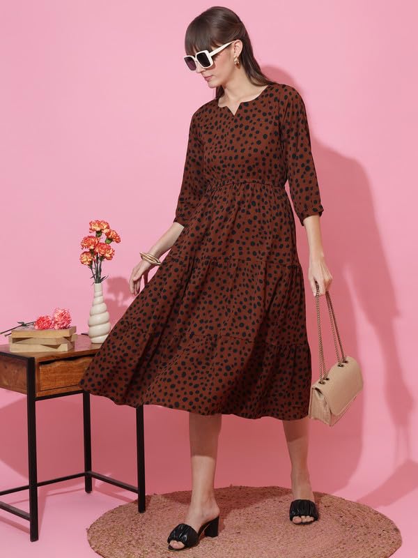 Image of Sheetal Associates Women's Casual 3 /4 Sleeve Crepe Fit and Flare Dress| Comfortable Relaxed Fit Summer Party Dress