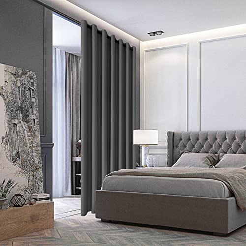 Image of DWCN Total Privacy Room Divider Blackout Curtain - Thermal Curtains for Patio Door, Living Room, Bedroom Partition and Shared Office Space, 1 Grommet Curtain Panel, 10ft Wide x 8ft Tall, Dark Grey