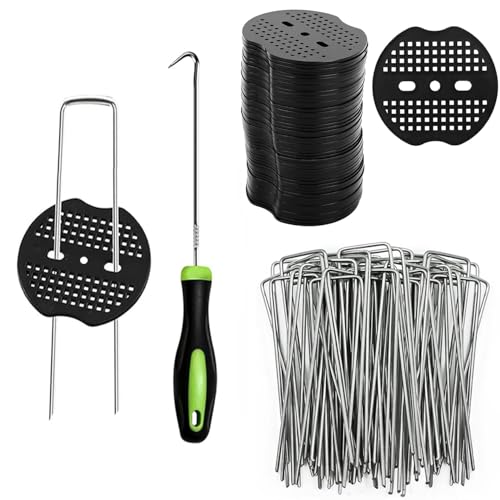 50 Pièces Piquets de Jardin Galvanisé avec 50 Rondelles, Piquets de Fixation en Acier Galvanisé, Piquets Antirouille d'ancrage au Sol, Sardines de Fixation...