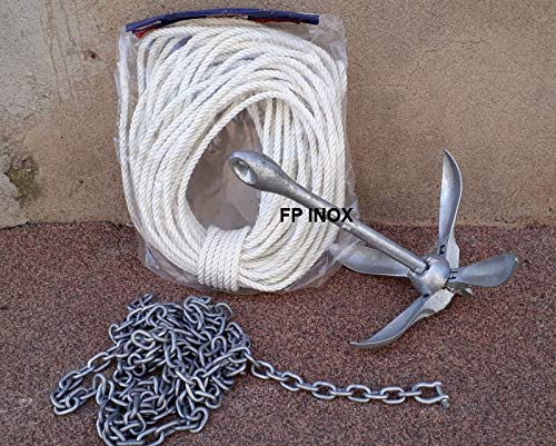 FP INOX Ensemble Kit de mouillage : 4kg Ancre grappin + Chaine + Bout + Manille