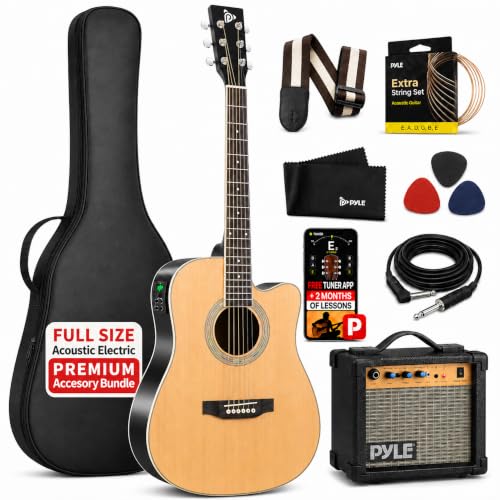 Pyle Cutaway Acoustic Electric Guitar and Amp Kit, 4/4 Full Size Spruce Wood Body with 10W...