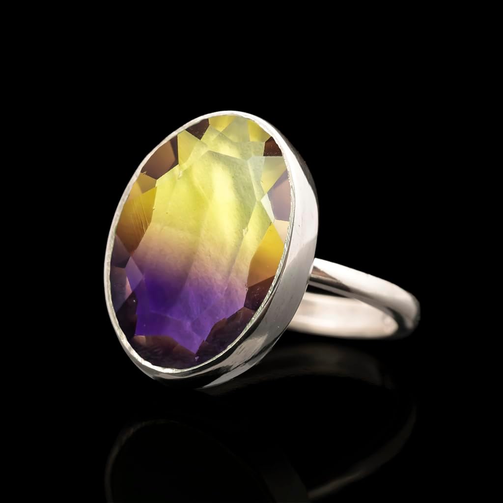 Rhodium Plated 925 Sterling Silver Tourmaline Color Two Tone Rhinestone Ring for Women | Handmade Oval Statement Gemstone Jewelry | Chakra Inspired Multicolor Crystal Ring | Elegant Gift