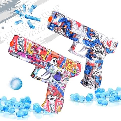 2 Packs Gel Ball Blaster Splat Orby Gun Toy, Small Manual Splatter Gun Blasters for Ages 14+, Outdoor Team Shooting Game Activities for Yard & Garden, Christmas Birthday Ideas, Mix Colors Cover