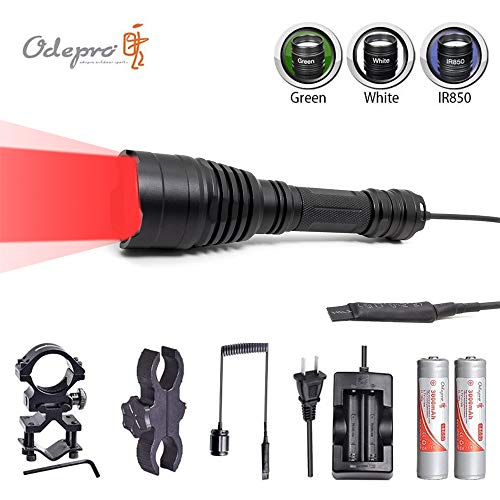 Odepro KL41Plus Hunting Flashlight Kit Coyote Hog Fox Predator Varmint Hunting Light Long Range Scope Mounted Night Hunting Light with Red Light Green Light White Light IR850 Light