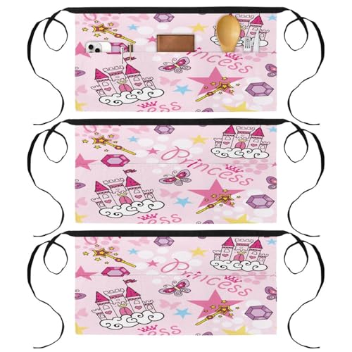 Demi-tablier de chef rose à 3 poches style château de princesse