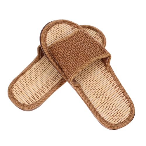 Homoyoyo 1pair Rattan Woven Slippers for Home Use Comfortable Summer Indoor Sandals Bamboo and Straw Design Moisture-absorbing Footwear for Couples