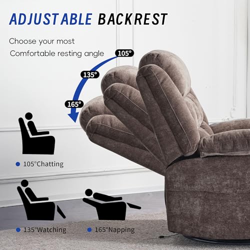 Image of Power Swivel Rocker Recliner Chair with Massage and Heat for Adults,Electric Glider Reclining Single Sofa Chair for Living Room,USB & Type-C Charging Ports, Infinite Position,Coffee Brown
