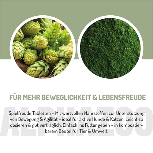 alphazoo Spielfreude Tabletten für Hunde 75g - Ergänzungsfuttermittel mit Glucosamin, Chondroitin - Muschelfleischmehl, Teufelskralle, Weidenrinde - für Bewegungsapparat & Gelenke - Made in Germany