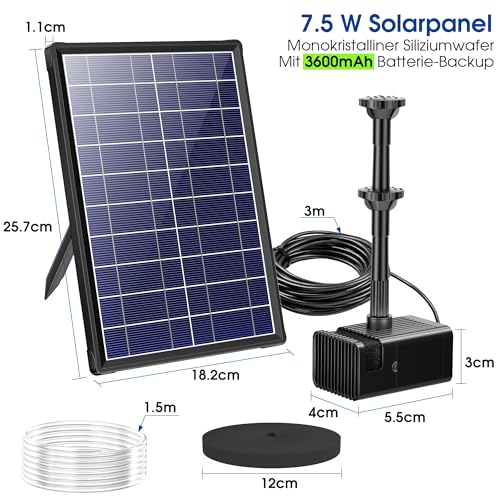 Billing Solar Springbrunnen für außen mit 3600mAh Akku, 7,5 W Solarbrunnen für Draussen, 10 Düse Schwimmende Teichpumpe Solar mit Filter für Gartenteich Wasserspiel Vogelbad Koiteich Biotopteich