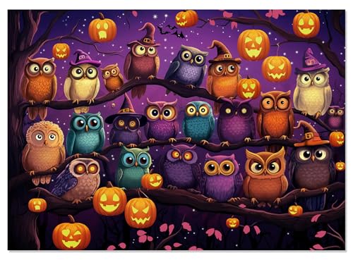 Halloween Puzzles 1000 Pieces for Adults,Halloween Owl Theme Jigsaw Puzzles Decoration,Creative Play