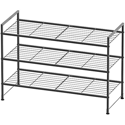 Simple Houseware 3-Tier Stackable Shoe Rack Storage Shelf, Black Cover
