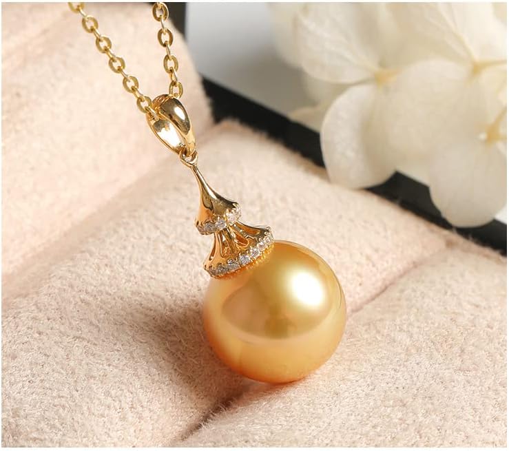 NONNYL Genuine South Sea Pearl Necklace, Saltwater Golden Pearl And 18K Gold Pearl Pendant Necklace, Golden Pearl Gifts for Women Her Grandma Wife