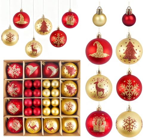 Weihnachtskugeln Rot Gold, Anstore 44 Stück Christbaumkugeln...