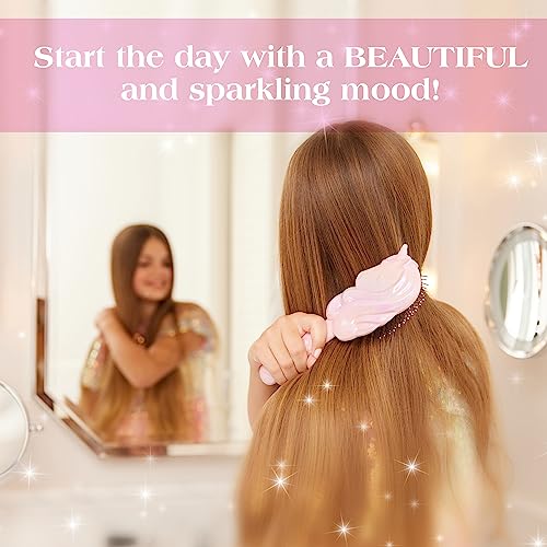 Glimmer Wish Unicorn Detangling Hair Brush For Kids - Anti Frizz And Anti Static - Soft And Long Bristles To Help Detangle With Ease - Gentle On Hair #TOP2