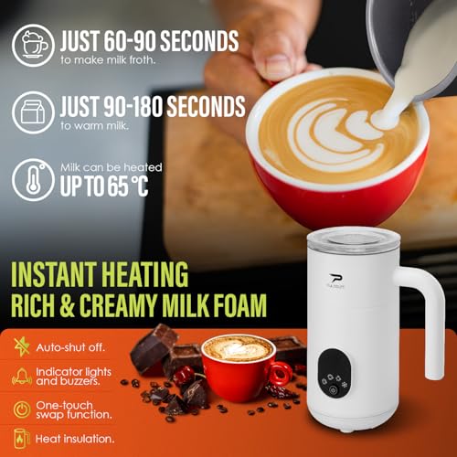 Image of Milk Frother, Electric Milk Frother and Steamer 4 in 1 Automatic Coffee Steamer Frother, 11.8OZ / 350ML Warm and Cold Foam Frother for Coffee,Latte, Cappuccino, Macchiato, Hot Chocolate (White)