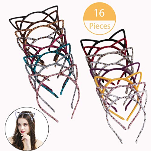 SBYURE 16 Pieces Cat Ears Hair Headband Fluffy Hair Hoop Leopard Grain Design for Cat Birthday Party Costume Daily Decorations, Makeup Costume Headwear