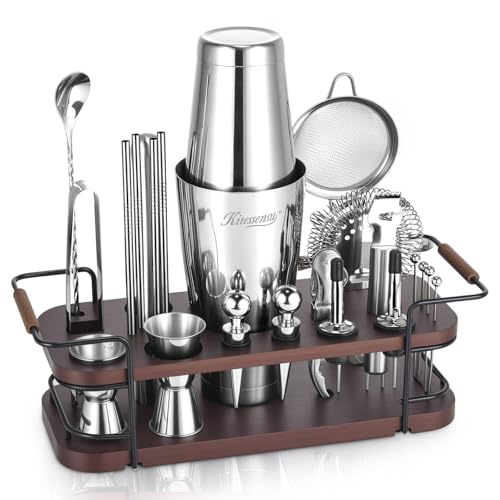 KITESSENSU Boston Shaker Set with Stand | Complete 24-Piece Bartender Cocktail Kit with All Bar Accessories