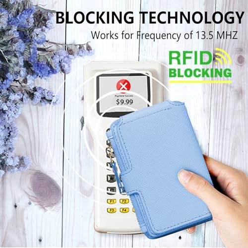 Image of M-Plateau RFID Blocking Phone Wallet Stick on Leather, Card Holder for Phone case Stick on Attachable Credit Card Holder for Phone (Compatible with Most Smartphones) (Sky Blue)