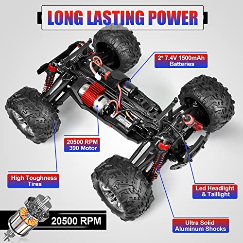 Hosim 1:16 Scale 40+Kph All Terrain Rc Car,4Wd Waterproof High Speed Electric Toy Off Road Rc Monster Truck Vehicle Crawler With 2 Rechargeable Batteries For Boys Kids And Adults(Red) #TOP5