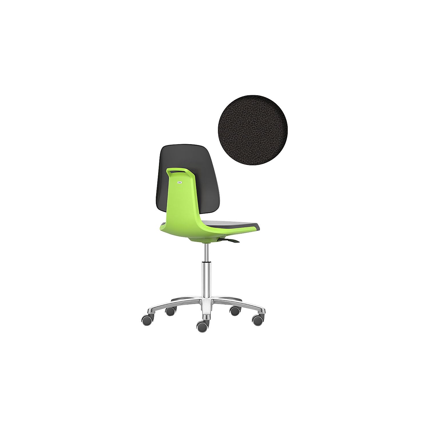 BIMOS | Sedia girevole da lavoro LABSIT | Basamento a cinque razze con rotelle, sedile rivestito in tessuto, verde