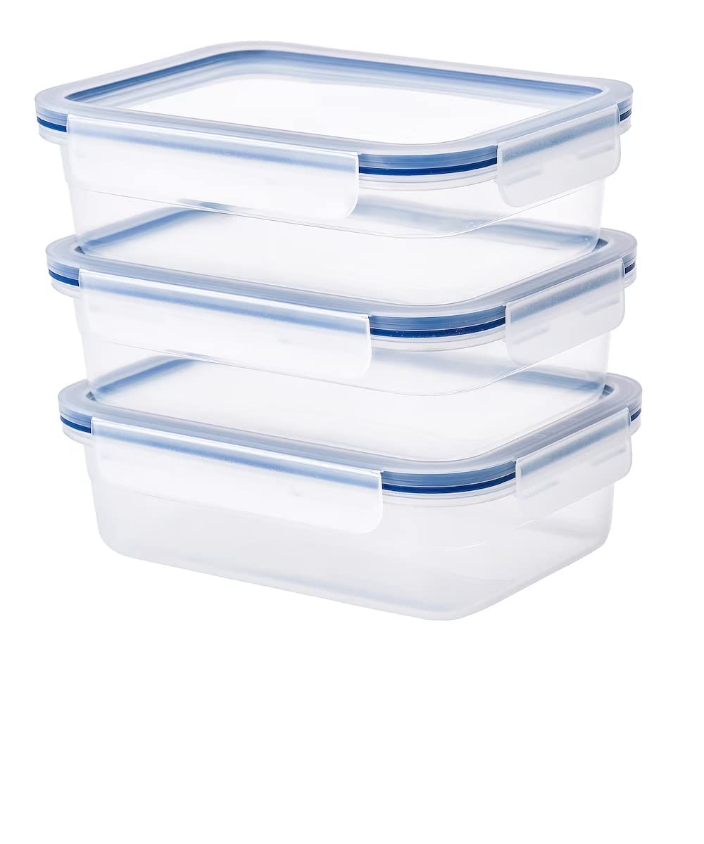 TSSP Food container with lid, rectangular plastic 1.0 l (Pack of 3)