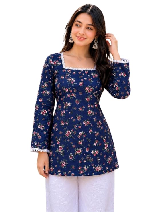 Image of Avayayat Women's Printed Short Kurti for Girls | Regular Wear Flared Tunic Top | Stylish & Comfortable Rayon Kurti