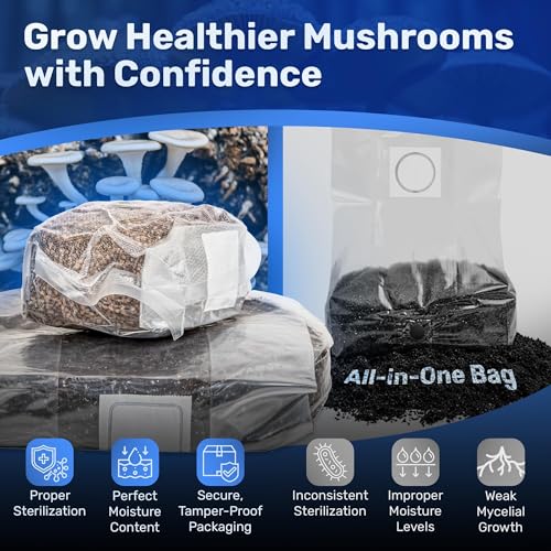 6 LB All-in-One Mushroom Grow Kit 2-Pack, Up to 128oz of Fresh Mushrooms Over 6 Flushes, Sterilized Grain Bags & Dung-Loving Substrate, Injection Port, OMRI-Listed, Made in USA, Just Add Spores