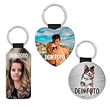 SPIRITSHIRTSHOP Lederanhänger Schlüsselanhänger Foto Bild bedrucken lassen | Schlüsselband Personalisiert Individuell Leder Ring Rund Eckig Herz (1x Rund)