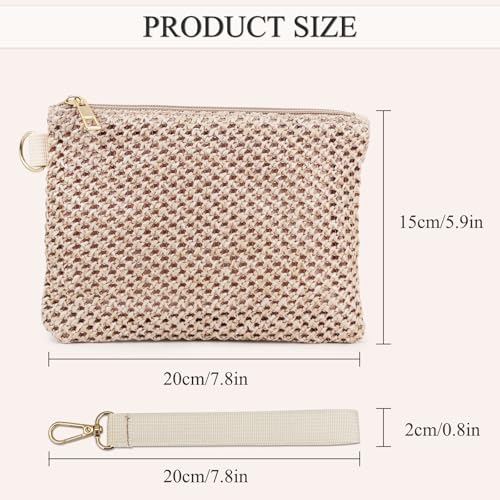 Image of Straw Clutch Purses for Women, Bohemian Straw Handbag Small Summer Beach Bag Wristlet Wallet with Zip