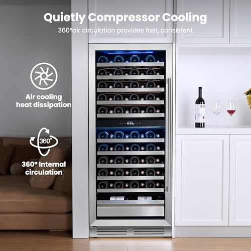 Image of Yeego 24 Inch Dual Zone Wine Fridge, 89 Bottle Wine Cooler with Left-Hinged