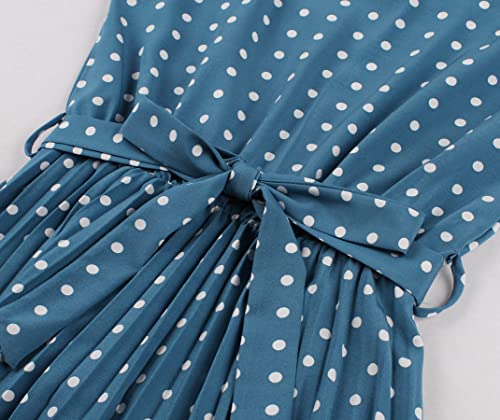 Wellwits Women's Cap Sleeves Pleated 40s 50s Vintage Dress4