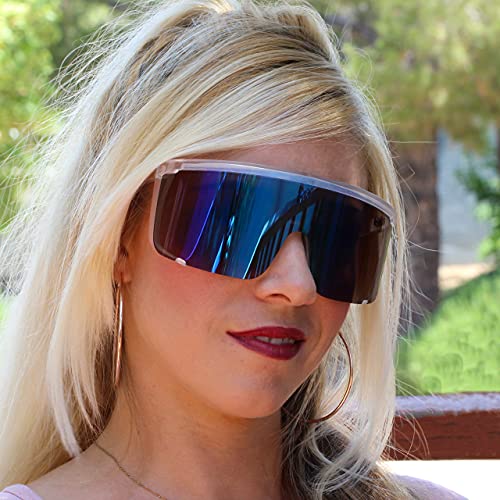 Flawless Unisex Oversized Super Shield Mirrored Lens Sunglasses Retro Flat Top Matte Black Frame3