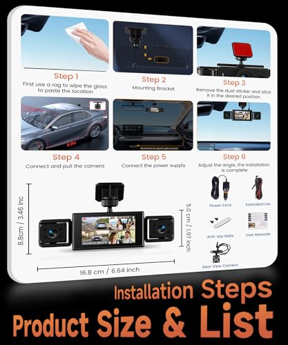 Rimoody 4 Canales Dashcam para Coche 360°, 4 1080P Delantera y Trasera Izquierda Derecha, 3 Pulgadas IPS Dash CAM 1080P con Visión Nocturna IR/Vídeo en Bucle/24H Monitor/Asistencia de Estacionamiento - imagen 8