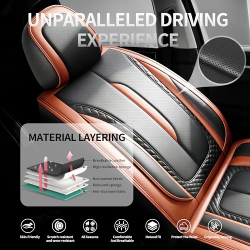 Image of Fit Outback Car Seat Covers Compatible with Subaru Outback 2010-2025 2026 - Premium Breathable Leather,Airbag Compatible,Waterproof All-Weather Seat Cushion Protector, Full Set Brown&Black