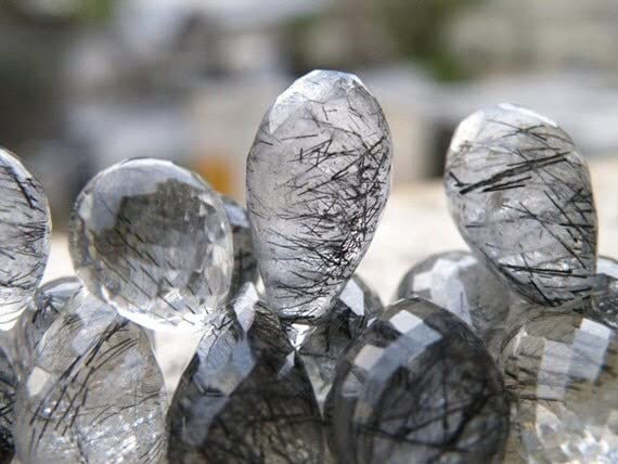 Quartz rutilé noir briolette facettée 18mm gemme naturelle en forme de goutte LKBEADS