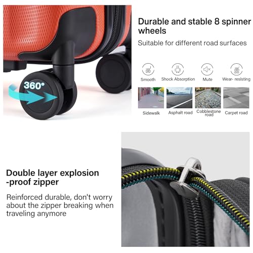 Image of Hanke Expandable Hard Shell Luggage Sets 2 piece Carry on Luggage with Wheels Suitcases Lightweight Checked TSA Luggage Rolling Large Suitcase Travel Luggage Bag Woman Men 20 /29 Inch(Orange)